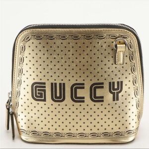 Gucci Sega Moon & Stars "GUCCY" Mini Crossbody Bag in Metallic Gold Leather